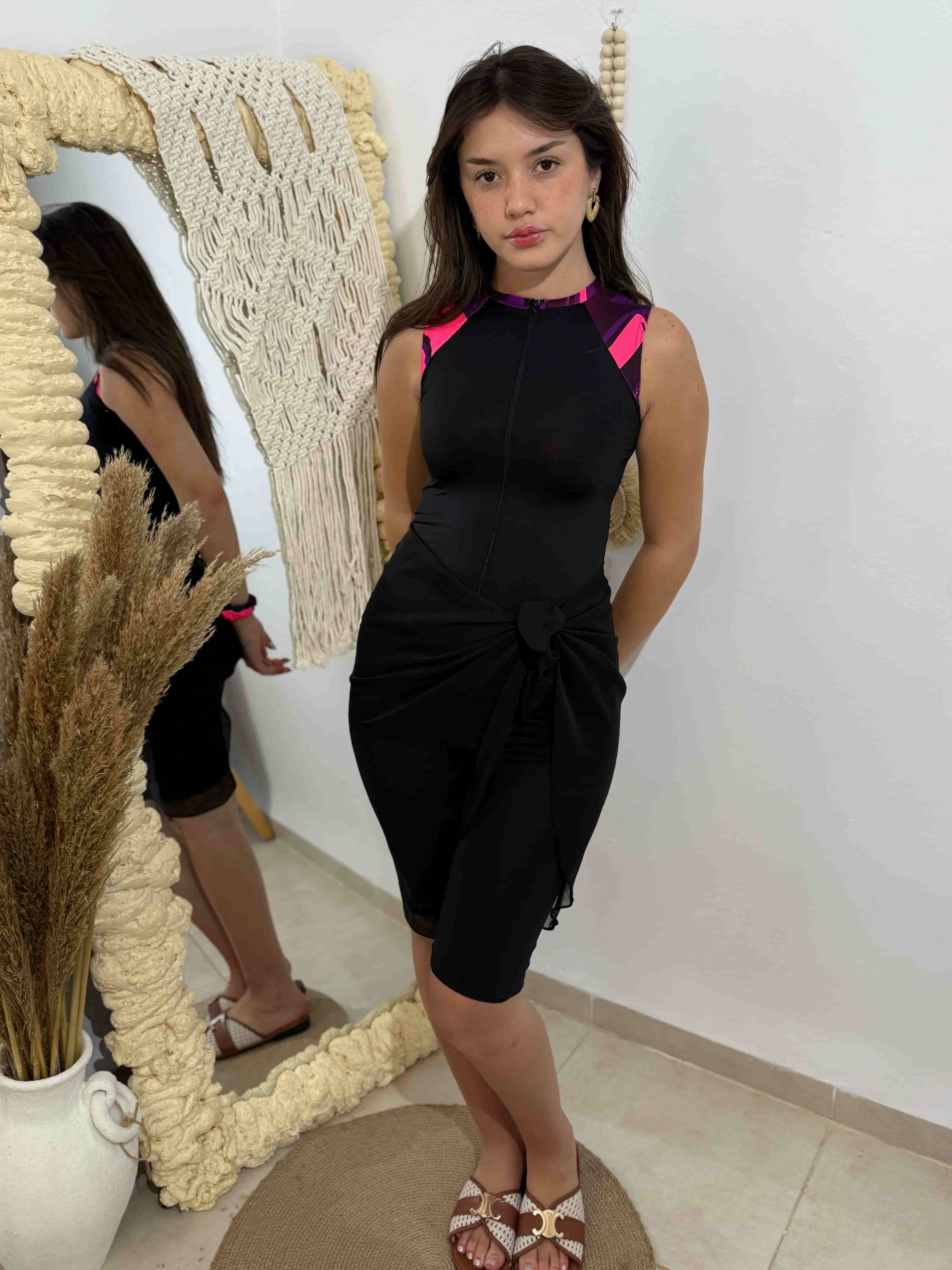 burkini rose sans manches + pareo noir