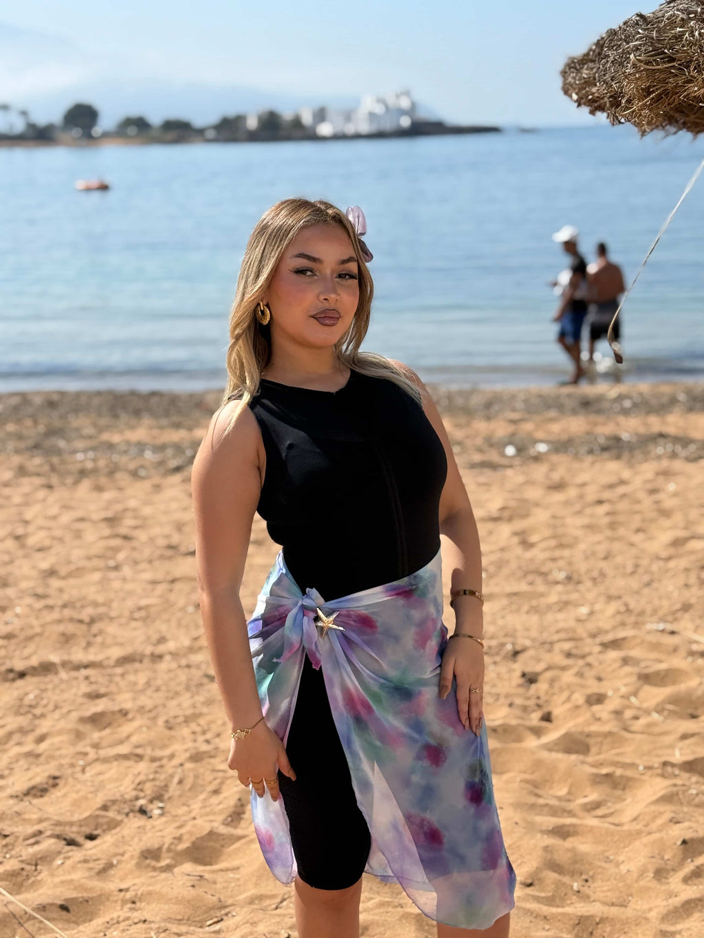 Burkini noir sans manches + pareo bleu