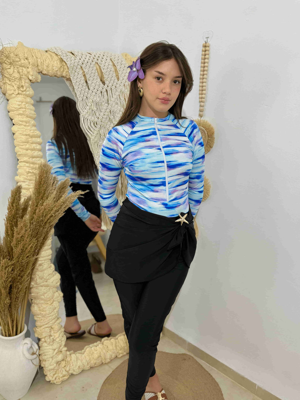 burkini hijab bleu+ pareo noir