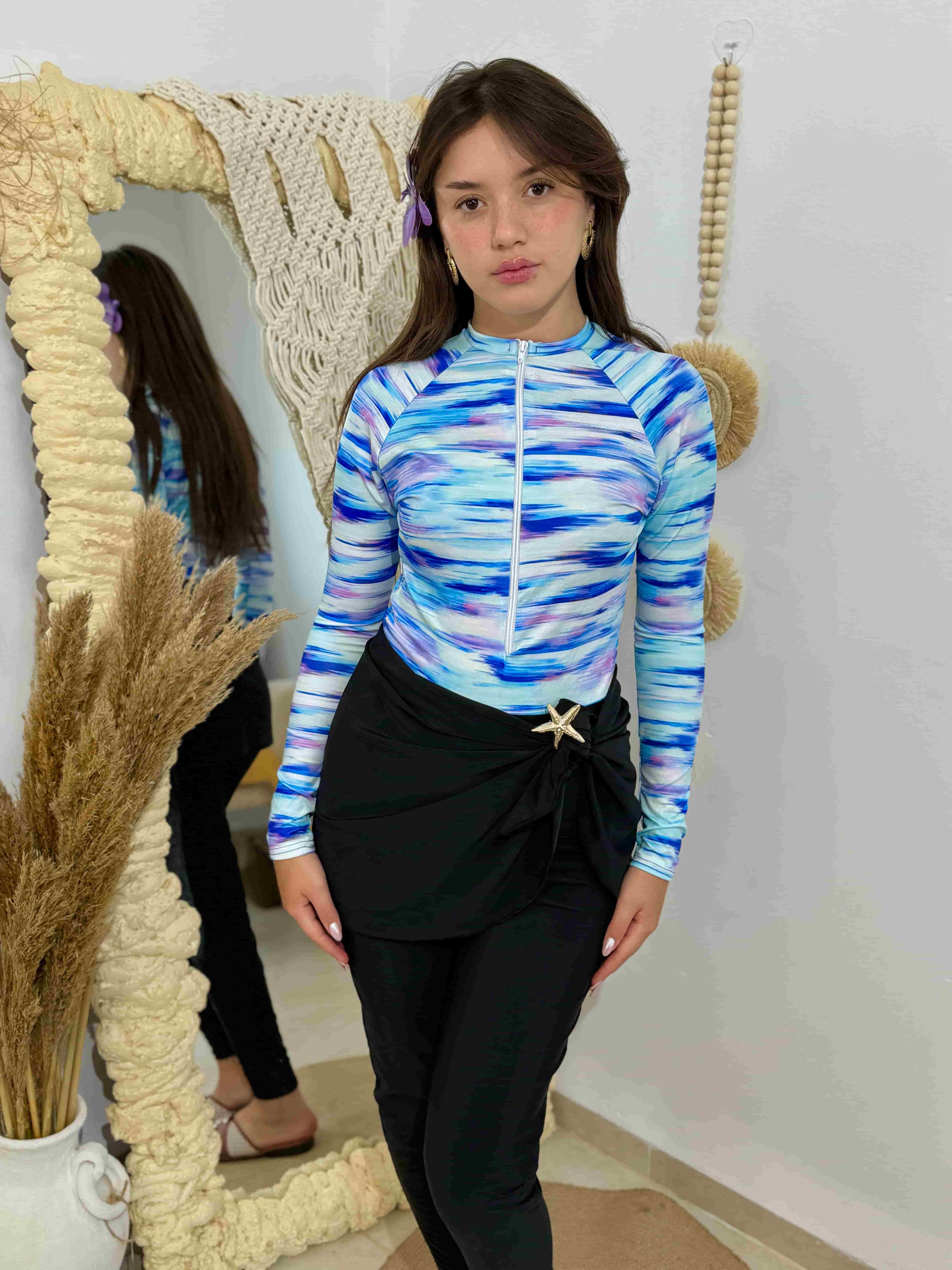 burkini hijab bleu+ pareo noir