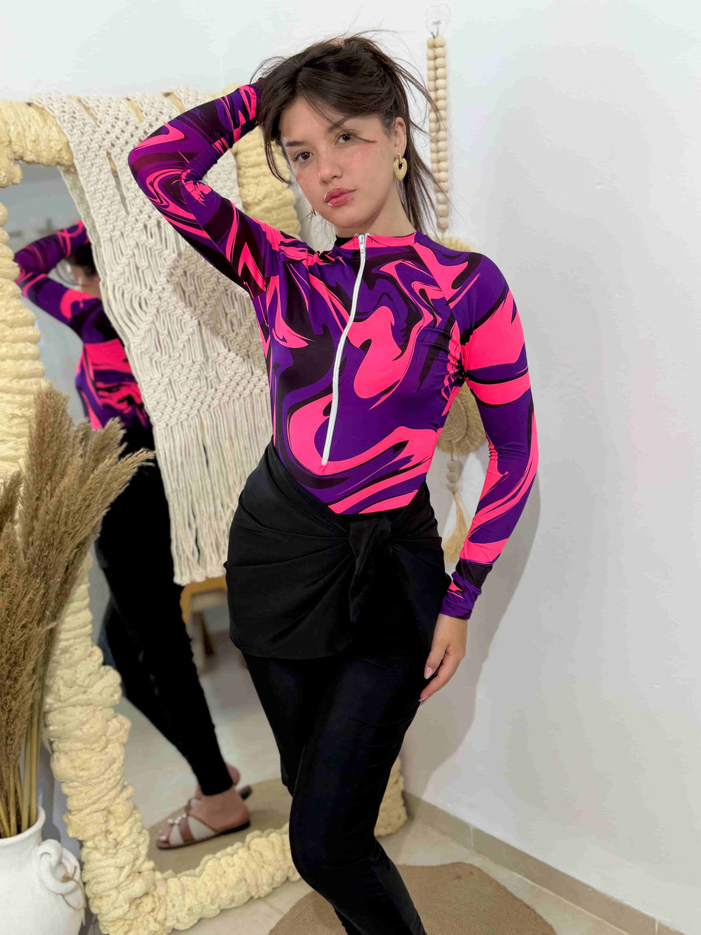 burkini hijab rose + pareo noir