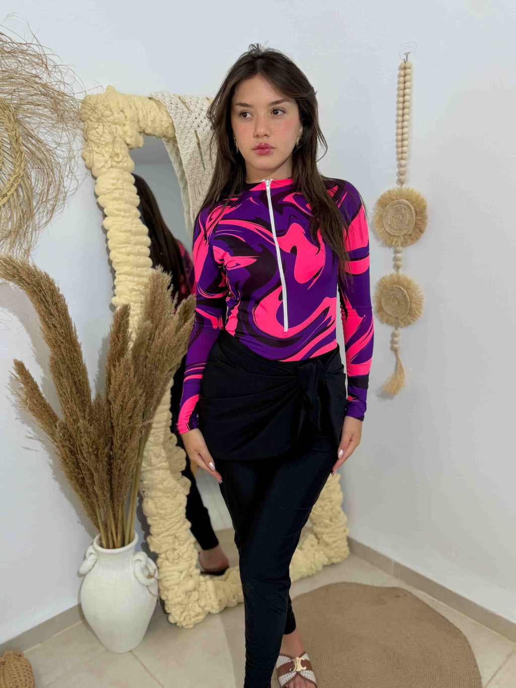 burkini hijab rose + pareo noir
