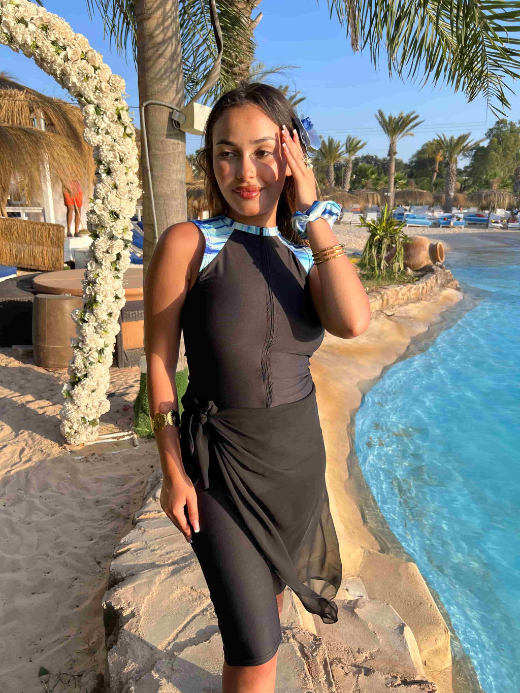 burkini aqua + pareo noir